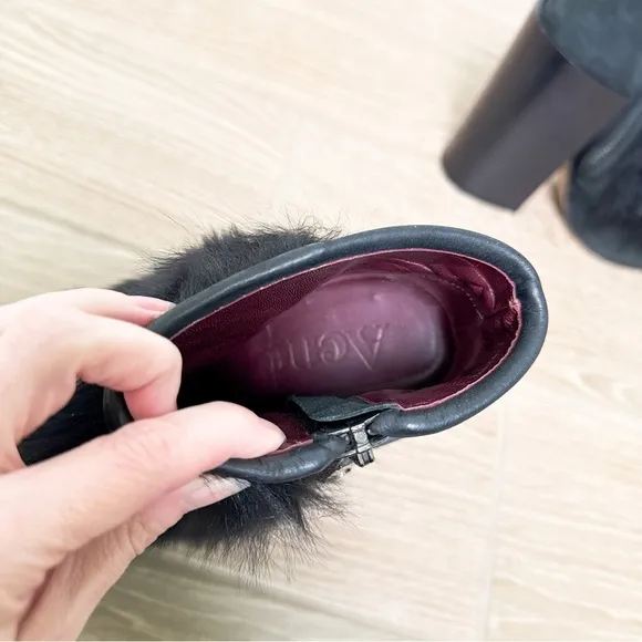 Acne Studios Y2K vintage black leather fur trim heel boots size 39