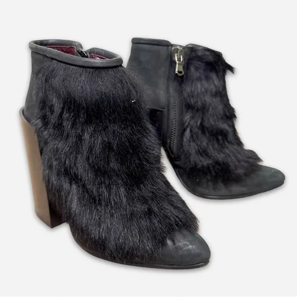 Acne Studios Y2K vintage black leather fur trim heel boots size 39
