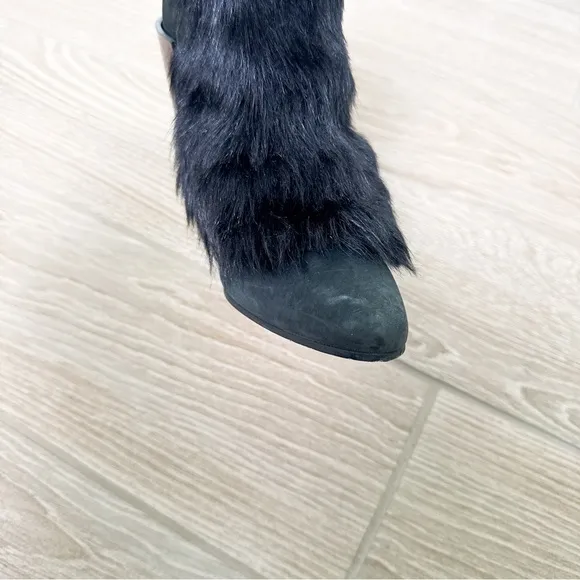 Acne Studios Y2K vintage black leather fur trim heel boots size 39