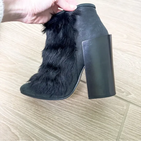 Acne Studios Y2K vintage black leather fur trim heel boots size 39