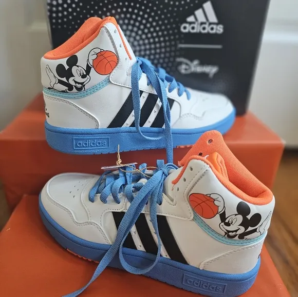ADIDAS x Disney Mickey Mid Hoops Shoes White/Multi Size 4.5. NEW IN BOX
