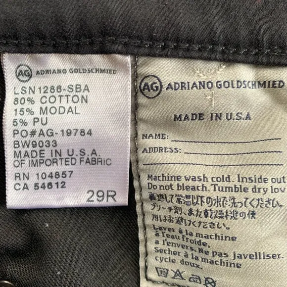 AG Adriano Goldschmied SZ 29R “The Stevie” Slim Straight Black Jeans