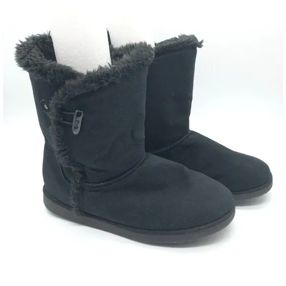 Airwalk Womens Winter Boots Faux Suede Faux Fur Lined Toggle Button Black 10