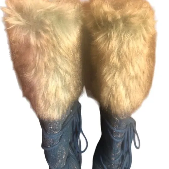 Akdmks Boots.  Akdmks Blizzard Light Denim Wedge Tall Boots. Size 8.5.