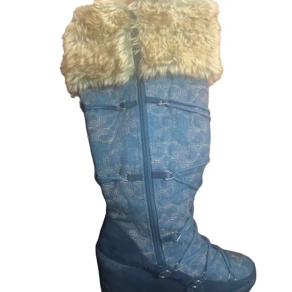 Akdmks Boots.  Akdmks Blizzard Light Denim Wedge Tall Boots. Size 8.5.