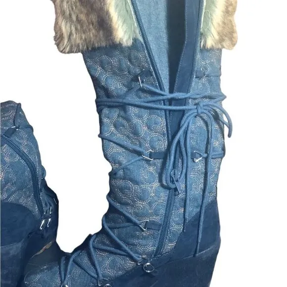 Akdmks Boots.  Akdmks Blizzard Light Denim Wedge Tall Boots. Size 8.5.