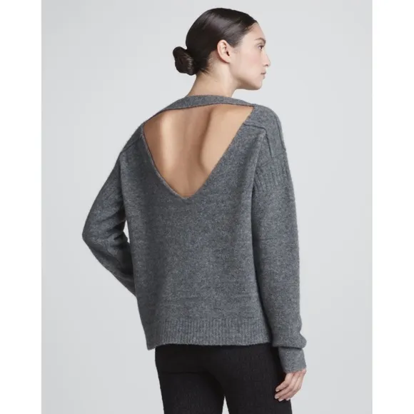 A.L.C. 'Arnaud' Knit Open Back Merino Wool Sweater in Gray Size Small