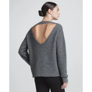 A.L.C. 'Arnaud' Knit Open Back Merino Wool Sweater in Gray Size Small