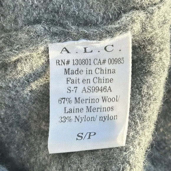 A.L.C. 'Arnaud' Knit Open Back Merino Wool Sweater in Gray Size Small