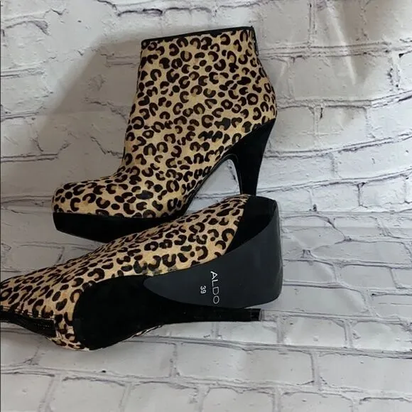 Aldo leopard print fur ankle boots