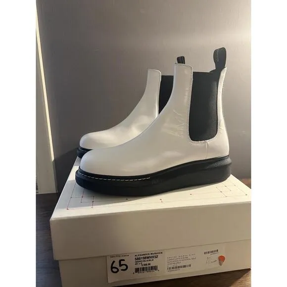 ALEXANDER MCQUEEN Men HYBRID ANKLE CHELSEA BOOTS SZ 42.5E/9.5 IVORY WHITE/BLACK