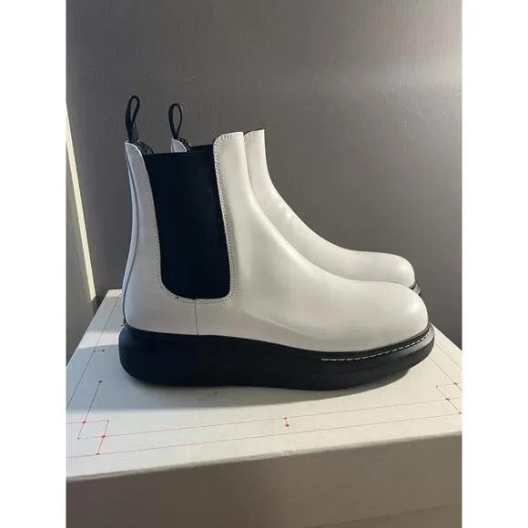 ALEXANDER MCQUEEN Men HYBRID ANKLE CHELSEA BOOTS SZ 42.5E/9.5 IVORY WHITE/BLACK