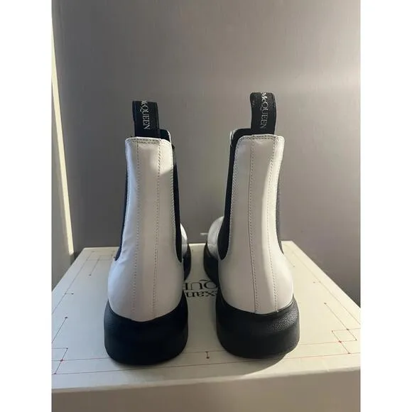 ALEXANDER MCQUEEN Men HYBRID ANKLE CHELSEA BOOTS SZ 42.5E/9.5 IVORY WHITE/BLACK
