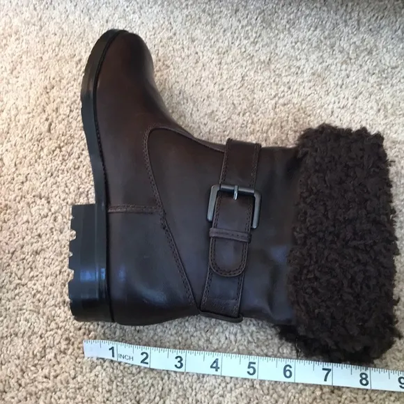 ALFANI size 8M brown leather faux fur ankle boots
