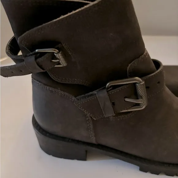 ALL SAINTS Shoreditch leather ankle boots brown nubuck moto with straps size 8
