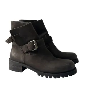 ALL SAINTS Shoreditch leather ankle boots brown nubuck moto with straps size 8
