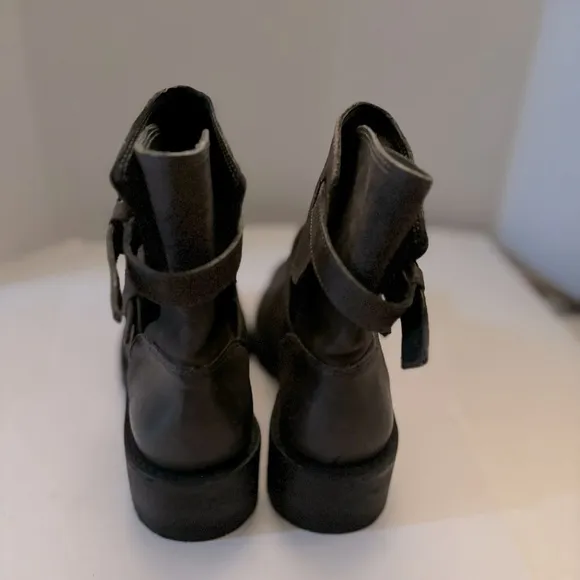 ALL SAINTS Shoreditch leather ankle boots brown nubuck moto with straps size 8
