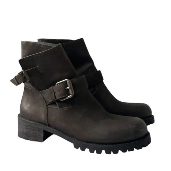 ALL SAINTS Shoreditch leather ankle boots brown nubuck moto with straps size 8