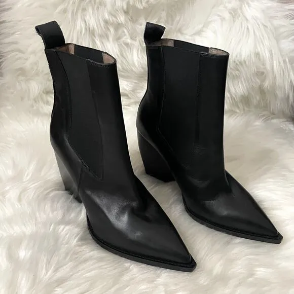 Allsaints Boots Women EU 38 US 7 Black Ria Leather Ankle Booties Pull On Pointed