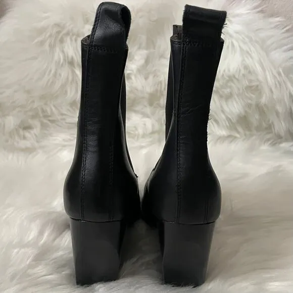 Allsaints Boots Women EU 38 US 7 Black Ria Leather Ankle Booties Pull On Pointed