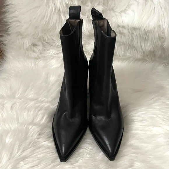 Allsaints Boots Women EU 38 US 7 Black Ria Leather Ankle Booties Pull On Pointed
