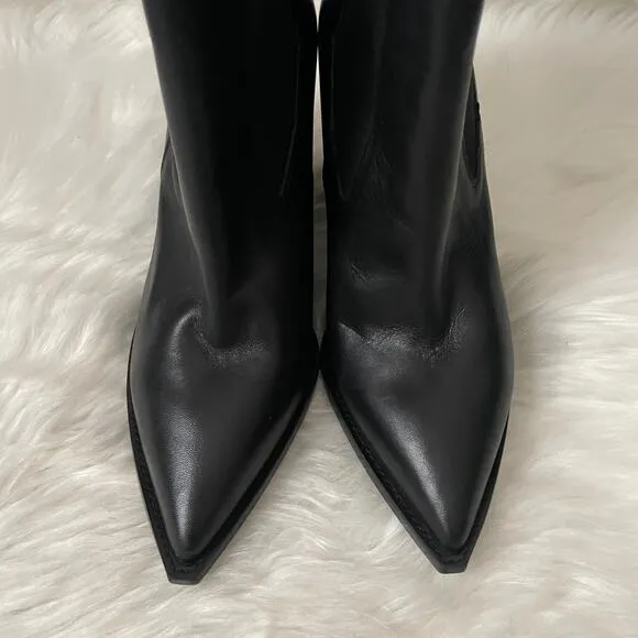 Allsaints Boots Women EU 38 US 7 Black Ria Leather Ankle Booties Pull On Pointed