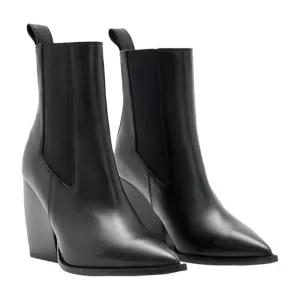 Allsaints Boots Women EU 38 US 7 Black Ria Leather Ankle Booties Pull On Pointed