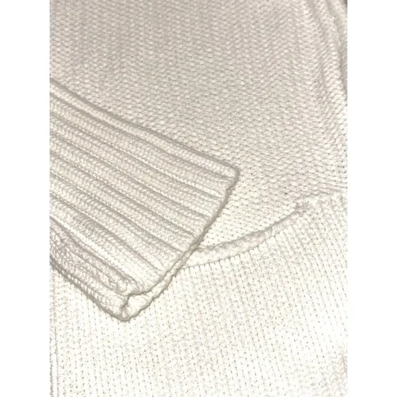 American Eagle Outfitters White Cotton Knit Zip Sweater With High Collar Pockets