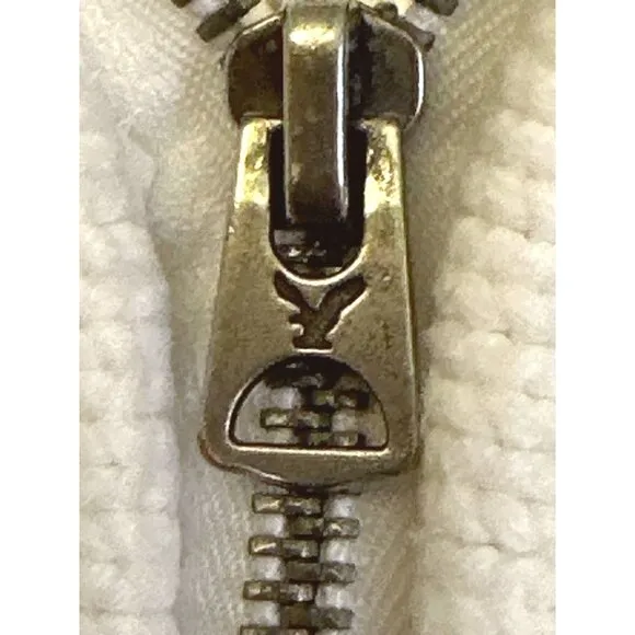 American Eagle Outfitters White Cotton Knit Zip Sweater With High Collar Pockets