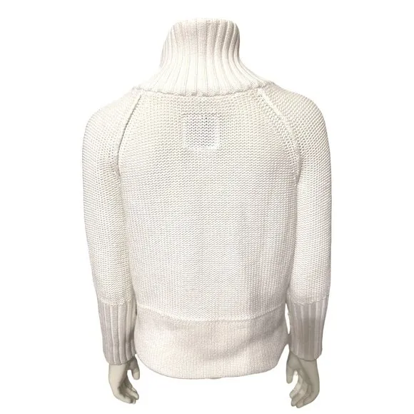 American Eagle Outfitters White Cotton Knit Zip Sweater With High Collar Pockets