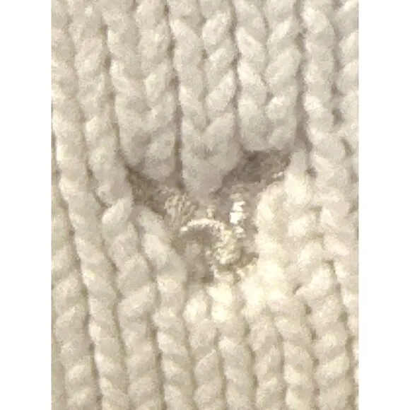 American Eagle Outfitters White Cotton Knit Zip Sweater With High Collar Pockets