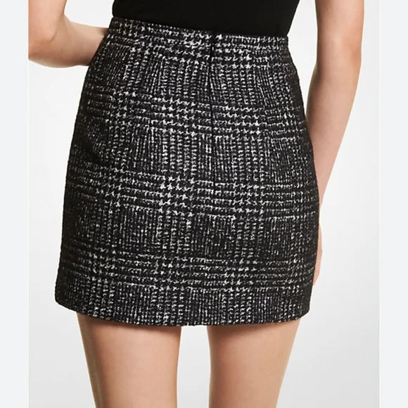 Ann Taylor Plaid Houndstooth Wool Blend Gray Black Skirt 14