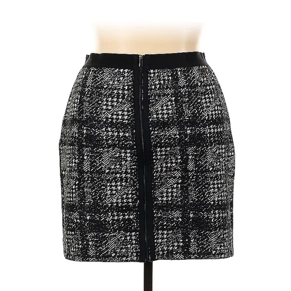 Ann Taylor Plaid Houndstooth Wool Blend Gray Black Skirt 14