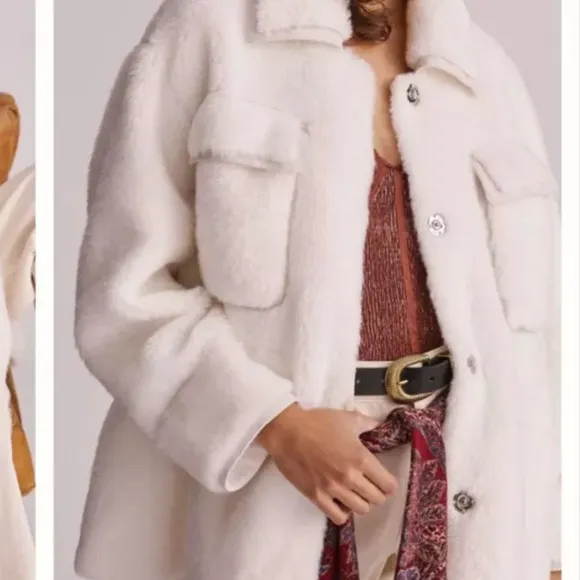 ANTHROPOLOGIE Maeve Cinched Faux Fur Coat.NWT