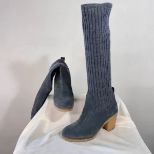 Anthropologie Miss Albright Womens Slouchy Ribbed Sweater Knit Boots Gray Sz 37