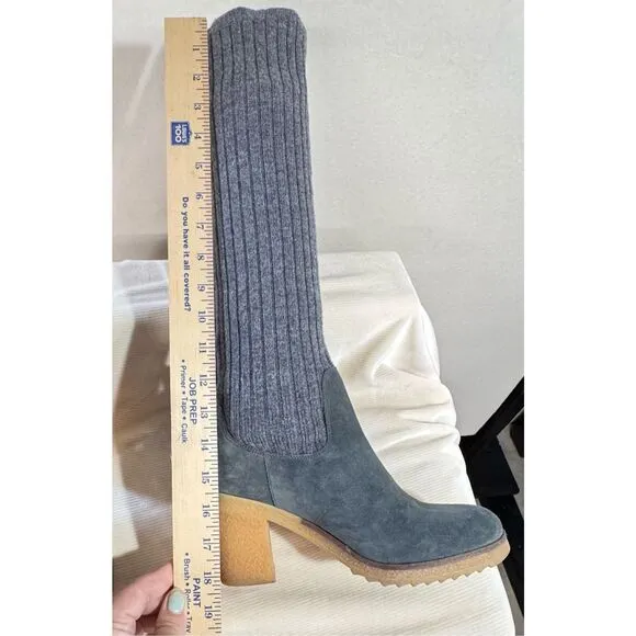Anthropologie Miss Albright Womens Slouchy Ribbed Sweater Knit Boots Gray Sz 37