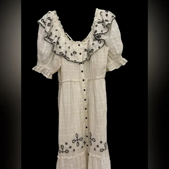 Anthropologie RAHI Mariella dress ivory black flowy embroidered so pretty