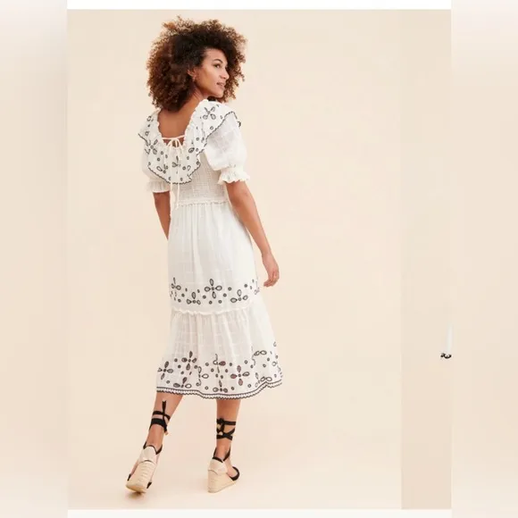 Anthropologie RAHI Mariella dress ivory black flowy embroidered so pretty