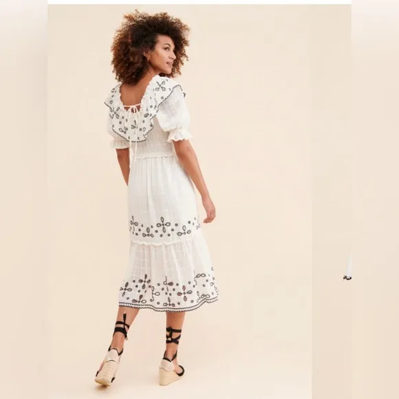 Anthropologie RAHI Mariella dress ivory black flowy embroidered so pretty