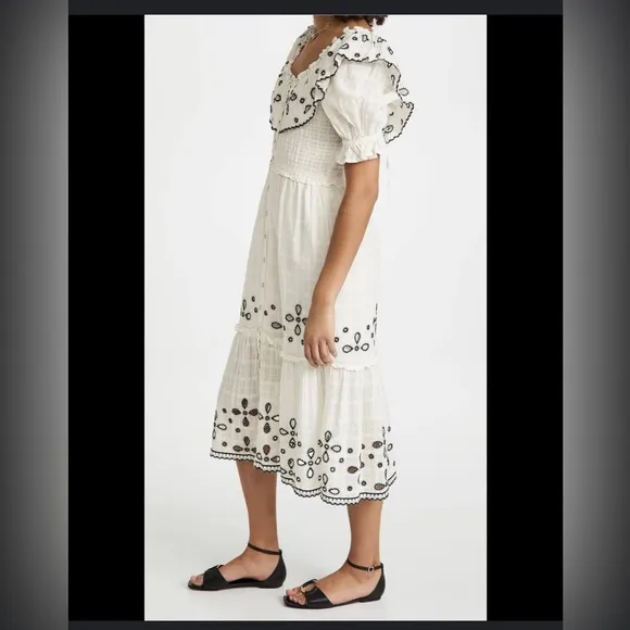 Anthropologie RAHI Mariella dress ivory black flowy embroidered so pretty