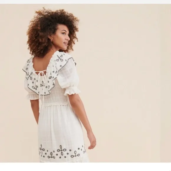 Anthropologie RAHI Mariella dress ivory black flowy embroidered so pretty