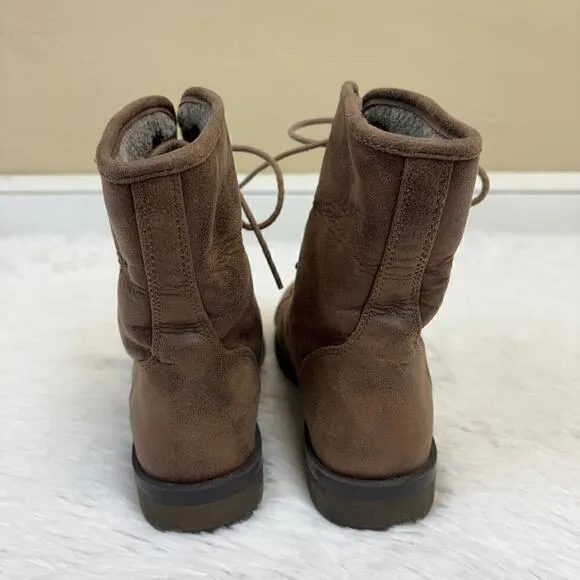 Anthropologie Seychelles Fold Down Faux Fur Lined Combat Boot Taupe 7.5 Wide