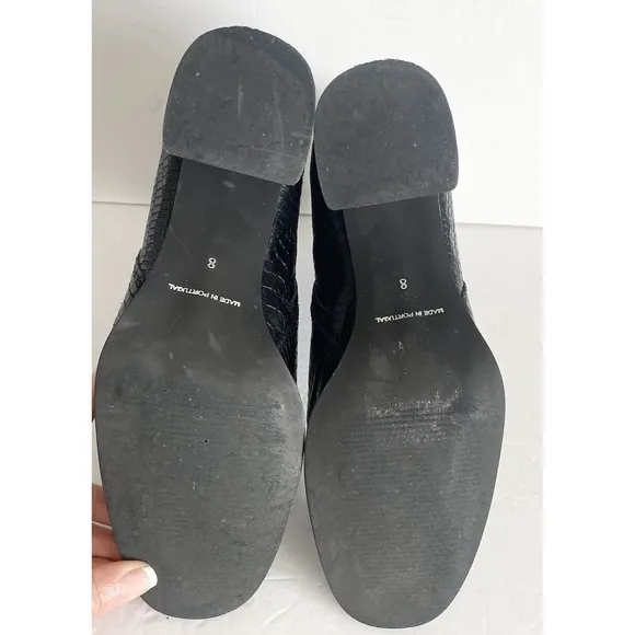 Antonio de Faria Ankle Boots Womens 8 Black Camila Snake Skin Block Heels Zip