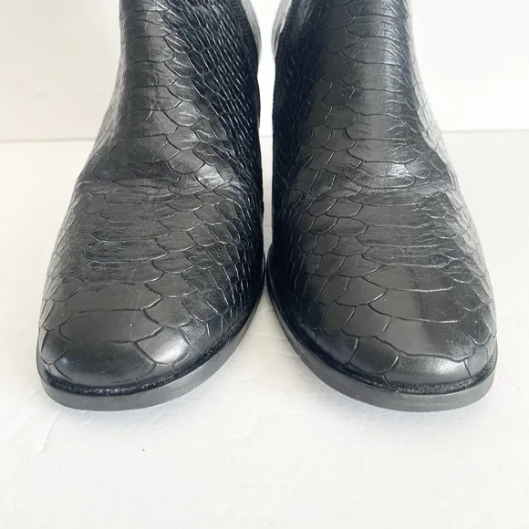 Antonio de Faria Ankle Boots Womens 8 Black Camila Snake Skin Block Heels Zip