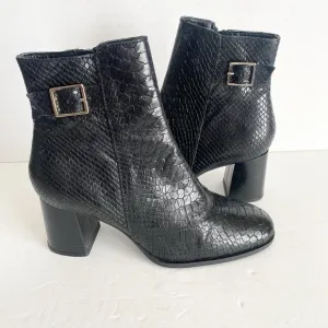 Antonio de Faria Ankle Boots Womens 8 Black Camila Snake Skin Block Heels Zip
