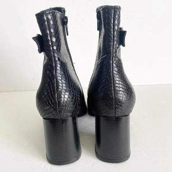 Antonio de Faria Ankle Boots Womens 8 Black Camila Snake Skin Block Heels Zip