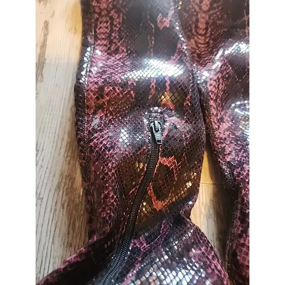 Antonio Melani Women Snakeskin Leather Tall Angela Boots Heels Pink 8M NWB
