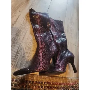 Antonio Melani Women Snakeskin Leather Tall Angela Boots Heels Pink 8M NWB