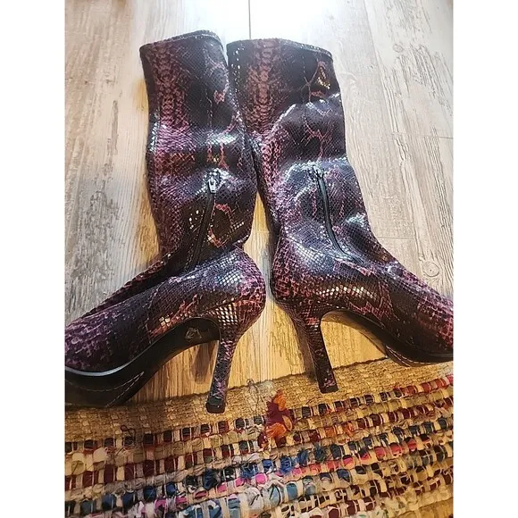Antonio Melani Women Snakeskin Leather Tall Angela Boots Heels Pink 8M NWB