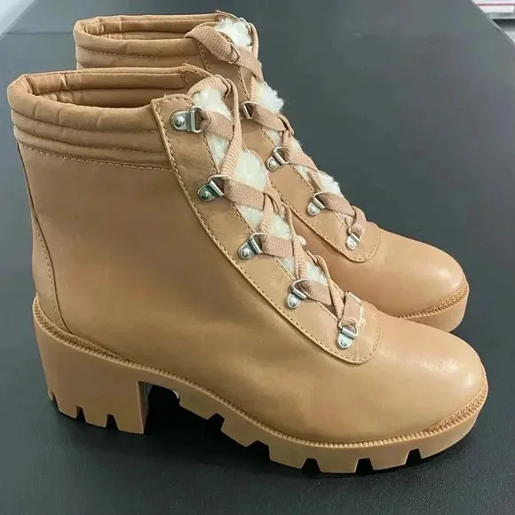 Aqua Brand Leather Combat Boots New Chunky Gilca Honey Tan Lined